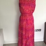 70s Peter Barron England psychedelic print sleeveless maxi dress, current UK 14