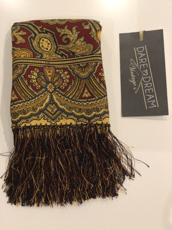 Vintage silk fringed evening scarf by Drakes, vibrant paisley, double sided, beautiful
