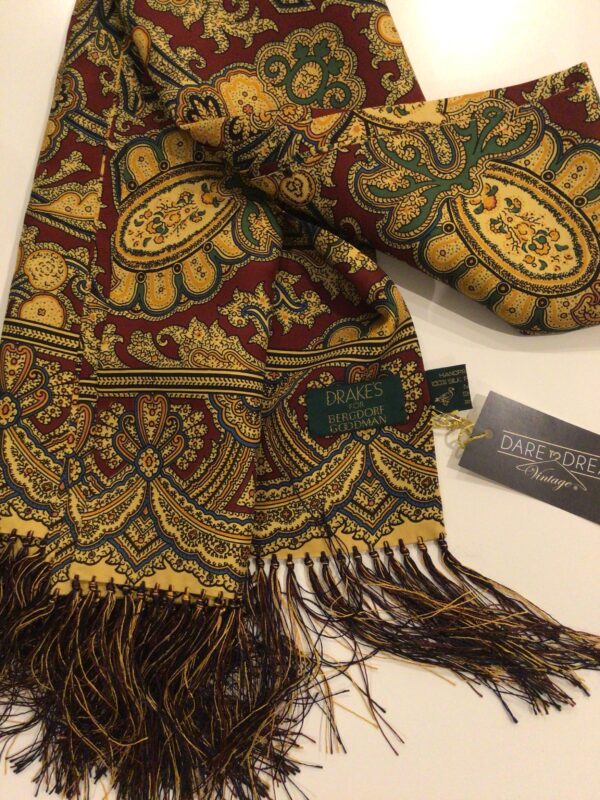Vintage silk fringed evening scarf by Drakes, vibrant paisley, double sided, beautiful - Image 4