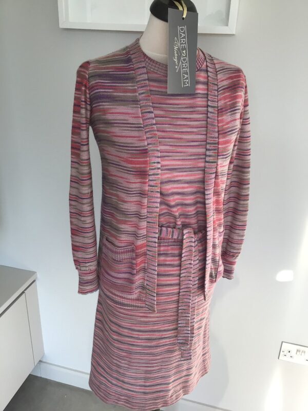Vintage 80s Susan Small, England candy stripe knit 3 piece/ sleeveless dress, long cardi & belt, very Missoni… current UK 8/10 - Image 3